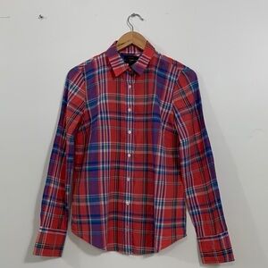 J Crew button down shirt in women’s size 4 Red plaid pattern.